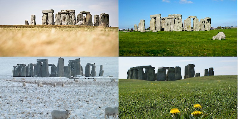 The travel seasons of England, Travel seasons, General (Photo by (from top left) Mark Notari, Jiuguang Wang, Stonehenge Stone Circle, Andrew Writer)