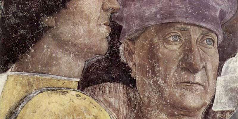 Probable Self Portrait hidden in a detail from La Camera degli Sposi (1467–74) by Andrea Mantegna, in the Palazzo Ducale, Mantova, Italy (Photo by unknown)