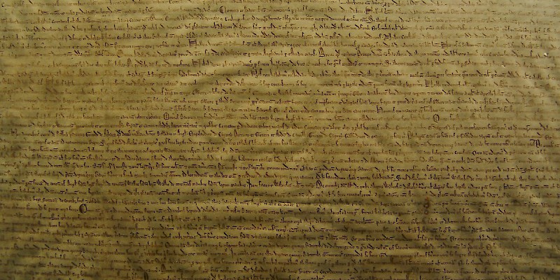 A detail from one of the two copies of the Magna Carta (1216) at the British Library of London (Photo Â© Reid Bramblett)