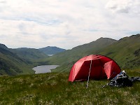 Camping at Mam Barisdale at the head of Gleann an Dubh Lochain, Knoydart