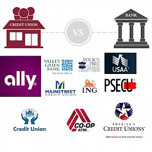 Credit unions, online banks, and local banks are almost always better than major banks (Photo collage by Reid Bramblett; logos courtesy of the respective business)