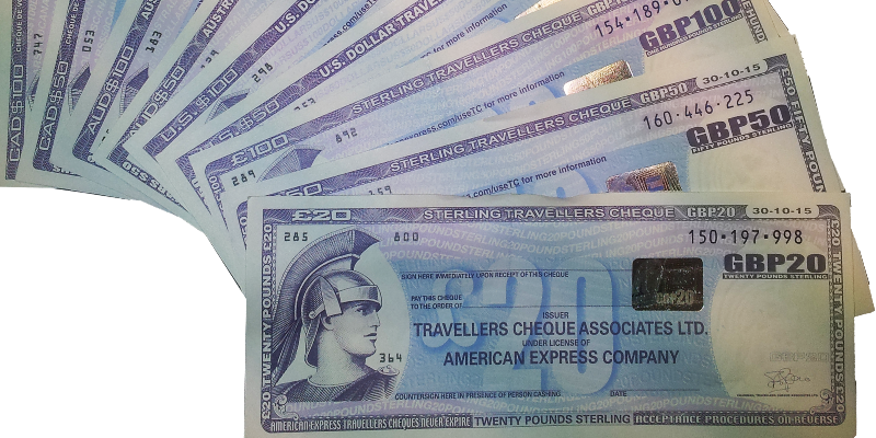 American Express traveler's cheques in a variety of currencies (Photo )