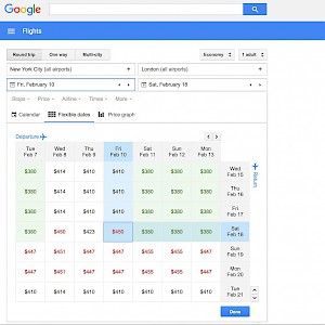 A flexible date calendar on Google Flights (Photo image courtesy of Google)