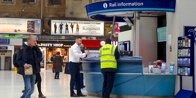 The information booth at Charing Cross Station (Photo by Julie Kertesz)