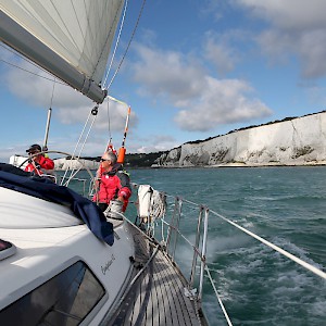 Sailing by the famed white cliffs of Dover, England (Photo by Martin Hesketh)