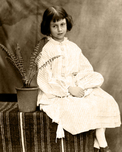 Alice Liddell, Age 7, Westbury white horse (Photo by Lewis Carroll)